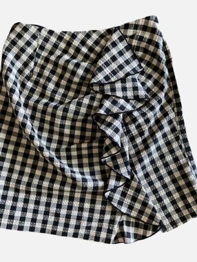 H&M Black White Gingham Mini Skirt Size 8 Back Zip